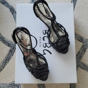 BCBG Cheri Black Platform Patent Heels